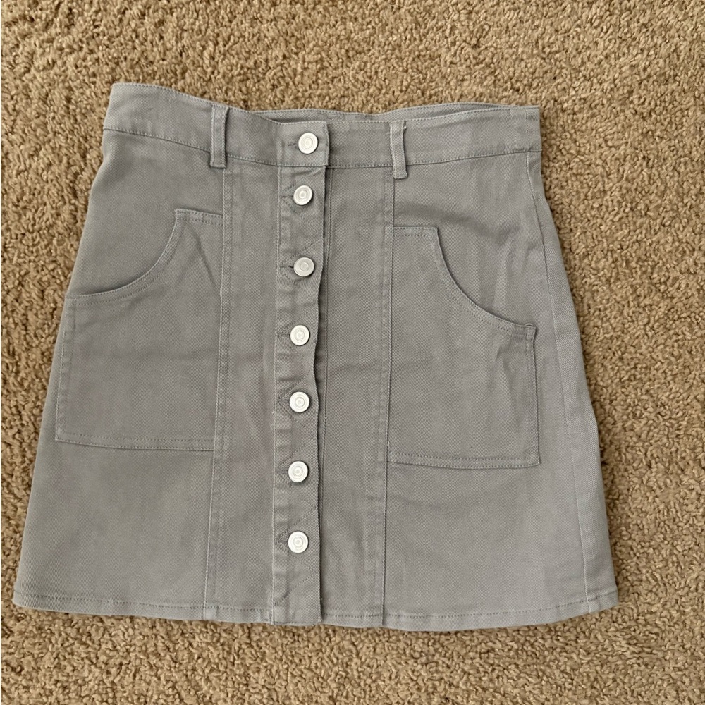 Altar'd State Gray Mini Skirt with Button Front